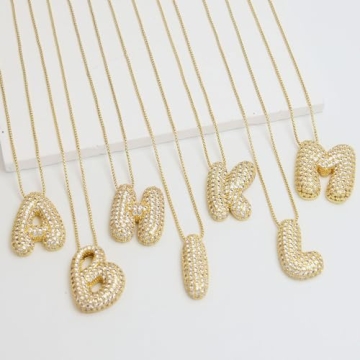 Bubble Letter Necklace Gold Balloon Initial Letter Pendant Necklace No Tarnish Cubic Zirconia Trendy Fashion Personalized Name Alphabet Necklace Jewelry For Women