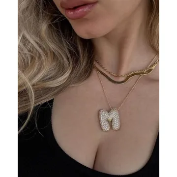 Bubble Letter Necklace Gold Balloon Initial Letter Pendant Necklace No Tarnish Cubic Zirconia Trendy Fashion Personalized Name Alphabet Necklace Jewelry For Women