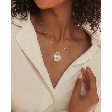 Bubble Letter Necklace Gold Balloon Initial Letter Pendant Necklace No Tarnish Cubic Zirconia Trendy Fashion Personalized Name Alphabet Necklace Jewelry For Women