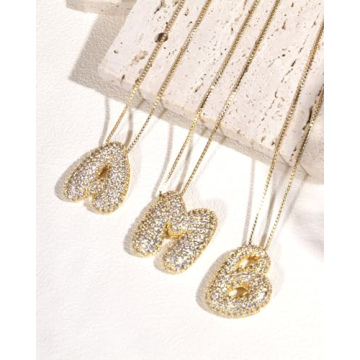 Bubble Letter Necklace Gold Balloon Initial Letter Pendant Necklace No Tarnish Cubic Zirconia Trendy Fashion Personalized Name Alphabet Necklace Jewelry For Women