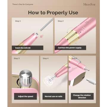 MelodySusie Portable Nail Drill 30000 RPM,Professional Rechargeable Electric Nail File,SC320F Cordless Nail E File for Acrylic Nails Gel Polishing Removing,Efile Nail Kit for Manicure Salon Home,Pink