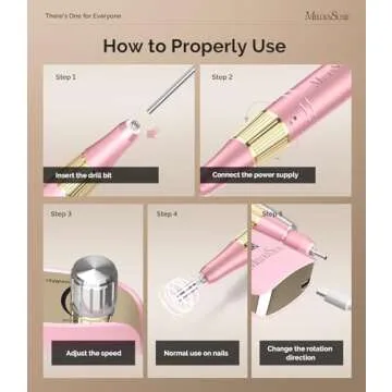 MelodySusie Portable Nail Drill 30000 RPM,Professional Rechargeable Electric Nail File,SC320F Cordless Nail E File for Acrylic Nails Gel Polishing Removing,Efile Nail Kit for Manicure Salon Home,Pink