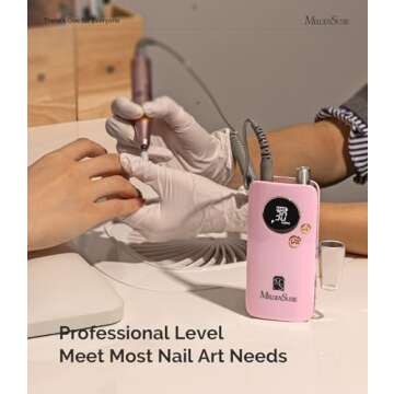 MelodySusie Portable Nail Drill 30000 RPM,Professional Rechargeable Electric Nail File,SC320F Cordless Nail E File for Acrylic Nails Gel Polishing Removing,Efile Nail Kit for Manicure Salon Home,Pink
