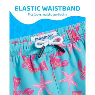 maamgic Boys Swim Trunks with Compression Liner Toddler Boy Swimsuit Quick Dry 4-Way Stretch Swimming Trunks Sea World Acid Blue 7 Years
