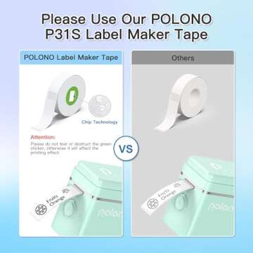 POLONO P31S Label Maker Machine with Tape, Portable Thermal Printer, Portable Bluetooth Label Printer for Organizing Storage Office Home, Sticker Maker Mini Label Maker with Multiple Templates, Green