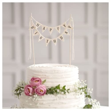 Elevate Your Birthday Celebrations with Our Happy Birthday Cake Bunting Topper - Elegant Handmade Pe...