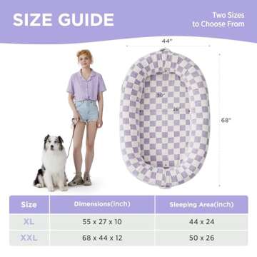 Lesure Human Dog Bed for Adult - Calming Human Size Dog Bed with Egg Foam Supportive Mat and Storage Pocket, Cute Modern Pet Beds with Jacquard Shaggy Plush & Anti Slip Bottom 68x44x12, Purple