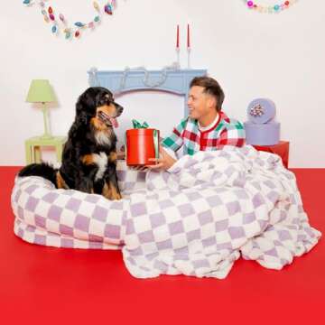 Lesure Human Dog Bed for Adult - Calming Human Size Dog Bed with Egg Foam Supportive Mat and Storage Pocket, Cute Modern Pet Beds with Jacquard Shaggy Plush & Anti Slip Bottom 68x44x12, Purple