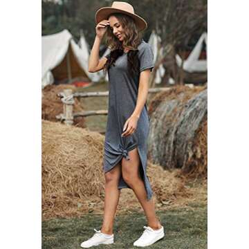 Alaster Women's 2025 Casual T-Shirt Midi Dress Short Sleeve Grey Summer High Splits Dress with Pocket High Low Solid Midi Dress