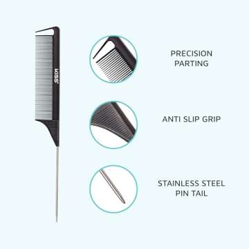 KISS Colors & Care Professional Pin Tail Parting Comb for Sectioning, Teasing, Detangling, Grooming,...