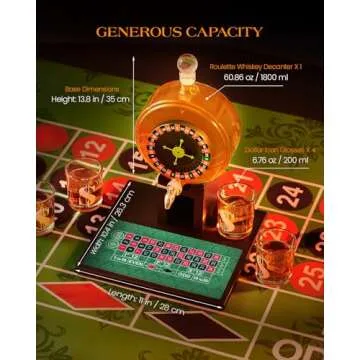 Kollea Roulette Whiskey Decanter Set, 60.9 Oz Casino-Style Slot Decanter with 4 Dollar Glasses, Cool Birthday Gifts for Men Dad, Him, Liquor Dispenser for Anniversary, Bar, Poker Game Night, Men Cave