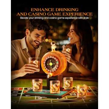 Kollea Roulette Whiskey Decanter Set, 60.9 Oz Casino-Style Slot Decanter with 4 Dollar Glasses, Cool Birthday Gifts for Men Dad, Him, Liquor Dispenser for Anniversary, Bar, Poker Game Night, Men Cave