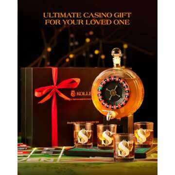 Kollea Roulette Whiskey Decanter Set, 60.9 Oz Casino-Style Slot Decanter with 4 Dollar Glasses, Cool Birthday Gifts for Men Dad, Him, Liquor Dispenser for Anniversary, Bar, Poker Game Night, Men Cave