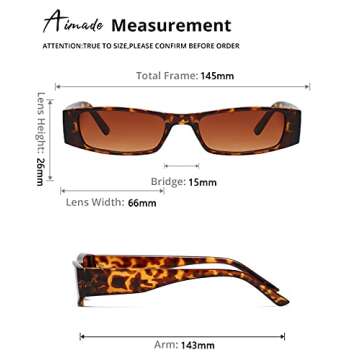 AIMADE Retro Rectangle Sunglasses Narrow Frame Mini Sunglasses Small Slim Glasses for Women and Men UV400 (leopard)