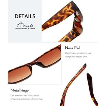 AIMADE Retro Rectangle Sunglasses Narrow Frame Mini Sunglasses Small Slim Glasses for Women and Men UV400 (leopard)