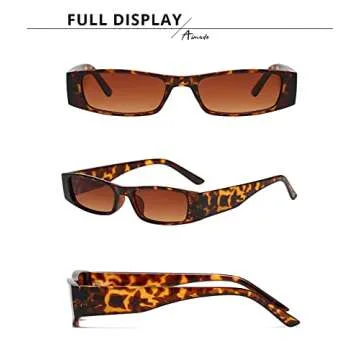 AIMADE Retro Rectangle Sunglasses Narrow Frame Mini Sunglasses Small Slim Glasses for Women and Men UV400 (leopard)