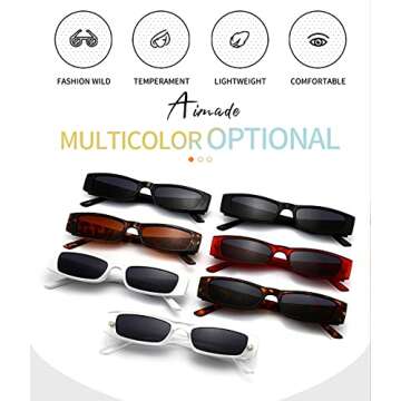 AIMADE Retro Rectangle Sunglasses Narrow Frame Mini Sunglasses Small Slim Glasses for Women and Men UV400 (leopard)