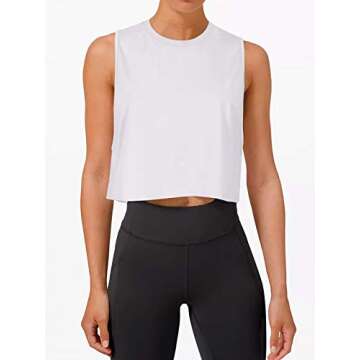 LASLULU Crop Tops Workout Tops Loose Sleeveless Cropped Muscle Tank Open Back Shirts Gym Exercise Clothes for Women