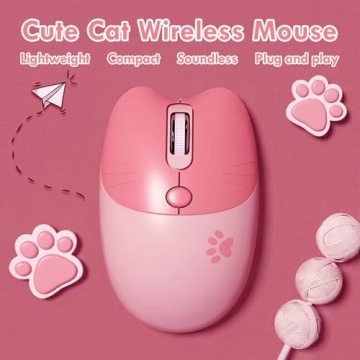 Lomiluskr Cute Cat Wireless Mouse in Candy Colors for Kids and Adults