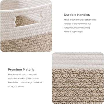 UBBCARE Set of 4 Storage Cubes-13 X 13 X 13 In, Cotton Rope Basket for Shelves, Toys, Book, Cube Storage Bin with Handles, Woven Storage Basket for Organizing, White/Brown