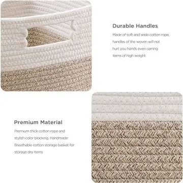 UBBCARE Set of 4 Storage Cubes-13 X 13 X 13 In, Cotton Rope Basket for Shelves, Toys, Book, Cube Storage Bin with Handles, Woven Storage Basket for Organizing, White/Brown