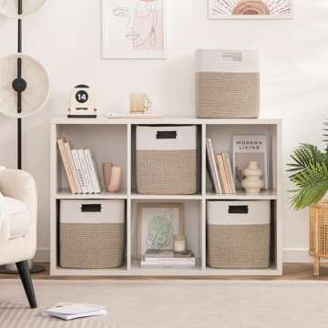 UBBCARE Set of 4 Storage Cubes-13 X 13 X 13 In, Cotton Rope Basket for Shelves, Toys, Book, Cube Storage Bin with Handles, Woven Storage Basket for Organizing, White/Brown