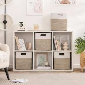 UBBCARE Set of 4 Storage Cubes-13 X 13 X 13 In, Cotton Rope Basket for Shelves, Toys, Book, Cube Storage Bin with Handles, Woven Storage Basket for Organizing, White/Brown