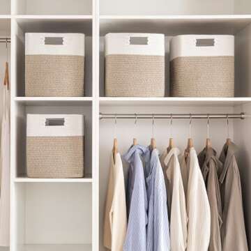 UBBCARE Set of 4 Storage Cubes-13 X 13 X 13 In, Cotton Rope Basket for Shelves, Toys, Book, Cube Storage Bin with Handles, Woven Storage Basket for Organizing, White/Brown