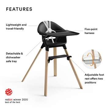 Stokke Clikk High Chair, Black Natural - All-in-One High Chair with Tray + Harness - Light, Durable ...
