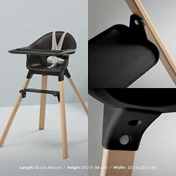 Stokke Clikk High Chair, Black Natural - All-in-One High Chair with Tray + Harness - Light, Durable & Travel Friendly - Ergonomic with Adjustable Features - Best for 6-36 Months or Up to 33 lbs