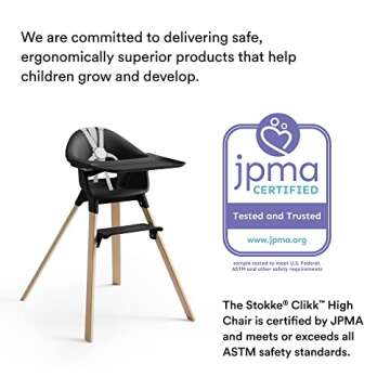 Stokke Clikk High Chair, Black Natural - All-in-One High Chair with Tray + Harness - Light, Durable & Travel Friendly - Ergonomic with Adjustable Features - Best for 6-36 Months or Up to 33 lbs