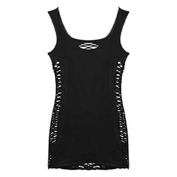 FEESHOW Womens Hollow Out Mesh Bodystockings Babydoll Dress