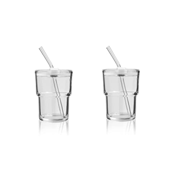Stylish cosnou Ice Coffee Glass Tumbler with Lid 2 Pack