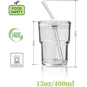 Stylish cosnou Ice Coffee Glass Tumbler with Lid 2 Pack