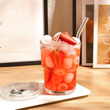 Stylish cosnou Ice Coffee Glass Tumbler with Lid 2 Pack