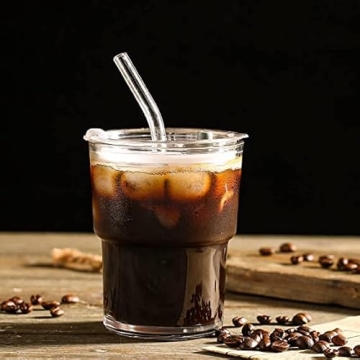 Stylish cosnou Ice Coffee Glass Tumbler with Lid 2 Pack