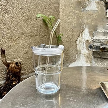 Stylish cosnou Ice Coffee Glass Tumbler with Lid 2 Pack