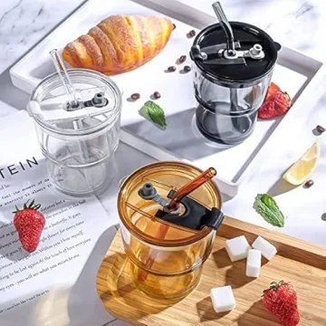 Stylish cosnou Ice Coffee Glass Tumbler with Lid 2 Pack