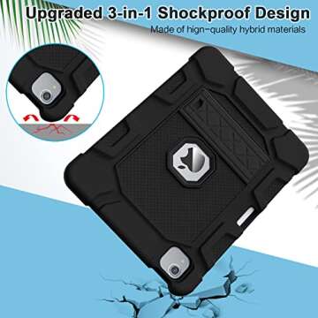 Azzsy Kids Case for iPad Air 5th / 4th Generation 10.9 Inch 2022/2020, [Support 2nd Gen Apple Pencil Charging] Heavy Duty Shockproof Rugged Protective Case for iPad Air 5/4 10.9 Inch, Black