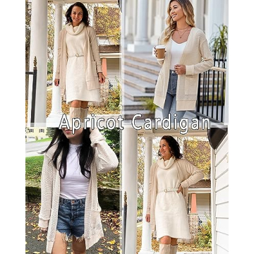 STYLEWORD Women's Summer Fashion 2024 Cardigan Sweaters Lightweight Open Front Beach Kimonos Knit Casual Long Beige Cream Cardigans Outfits Clothes with Pockets (Apricot-L)