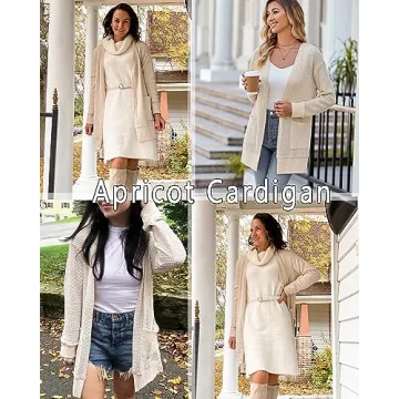 STYLEWORD Women's Summer Fashion 2024 Cardigan Sweaters Lightweight Open Front Beach Kimonos Knit Casual Long Beige Cream Cardigans Outfits Clothes with Pockets (Apricot-L)