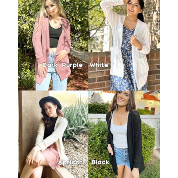 STYLEWORD Women's Summer Fashion 2024 Cardigan Sweaters Lightweight Open Front Beach Kimonos Knit Casual Long Beige Cream Cardigans Outfits Clothes with Pockets (Apricot-L)