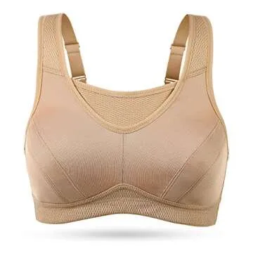 Wingslove Women's Full Coverage High Impact Wirefree Workout Non Padded Sports Bra Bounce Control (Nude,42DD)