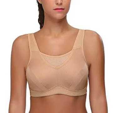 Wingslove Women's Full Coverage High Impact Wirefree Workout Non Padded Sports Bra Bounce Control (Nude,42DD)