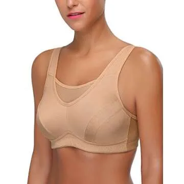 Wingslove Women's Full Coverage High Impact Wirefree Workout Non Padded Sports Bra Bounce Control (Nude,42DD)