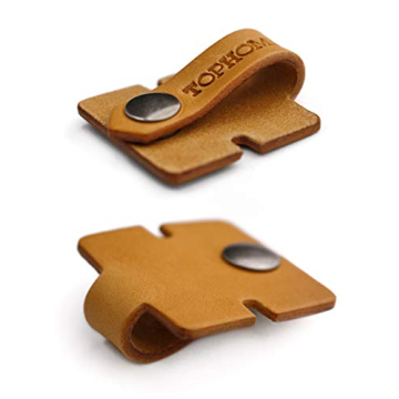 TOPHOME Cord Organizer Earbud Holder Earphones Headphones Winder Keeper Earbuds Case Storage Wrap Headset Genuine Leather Cable Organizer, Orange Yellow