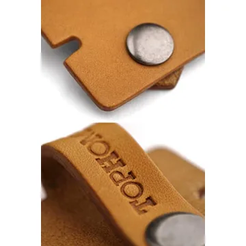 TOPHOME Cord Organizer Earbud Holder Earphones Headphones Winder Keeper Earbuds Case Storage Wrap Headset Genuine Leather Cable Organizer, Orange Yellow