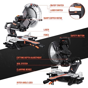 DOVAMAN 12 Inch Sliding Miter Saw with Laser Accuracy