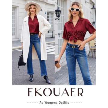 Ekouaer Womens Silk Satin Pajama Sets 2 Piece Pjs Button Down Sleepwear Wide Leg Long Pants Loungewear with Pockets Wine Red