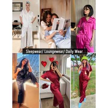 Ekouaer Womens Silk Satin Pajama Sets 2 Piece Pjs Button Down Sleepwear Wide Leg Long Pants Loungewear with Pockets Wine Red
